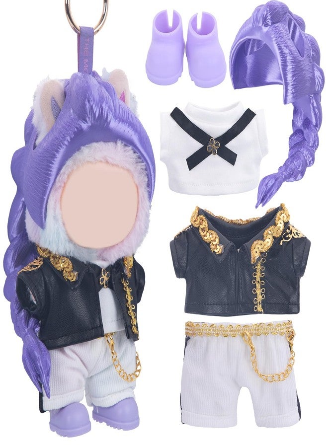 JUNIQUTE Use for Labubu Outfits KPDH Clothes and Accessories Set Designer,17cm Doll Kpop Clothes Outfits 3D Printed Purple Wigs Compatible with Labubu Doll - Image 1